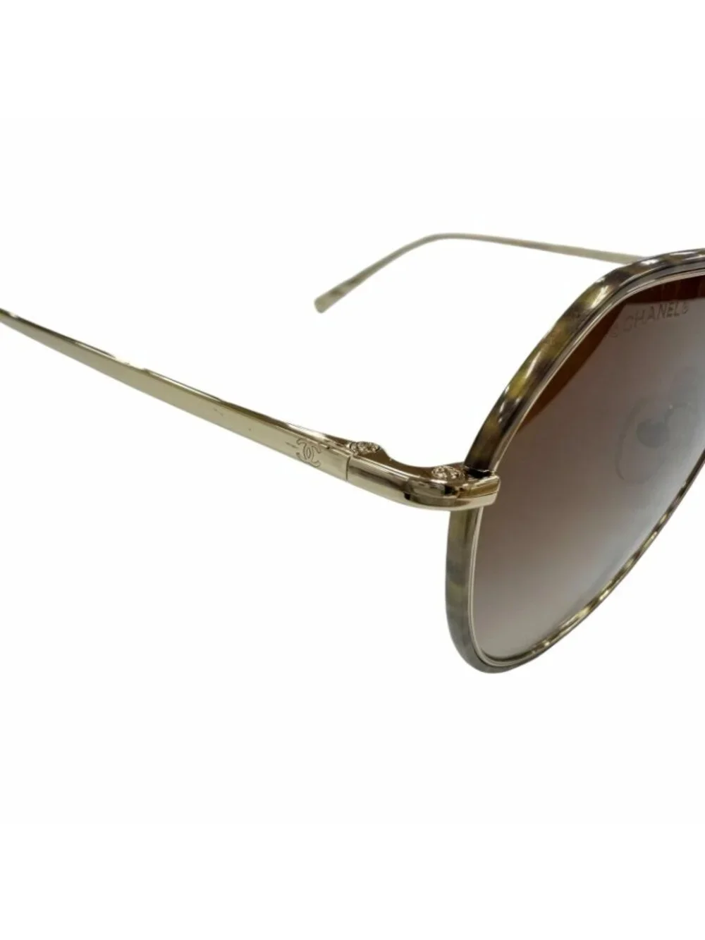 Chanel CC Logo Sunglasses Gold Brown Gradient 55 19 Demo Lens Eyewear